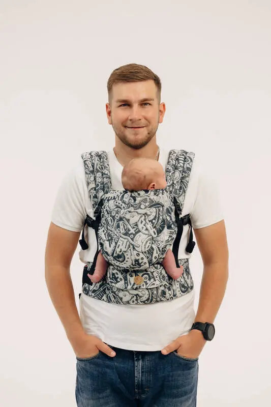 LennyLight Carrier, jacquard weave 100% cotton - CLOCKWORK - FIX IT - Woven Baby Standard   lenny_light    #