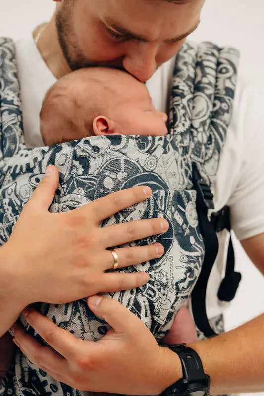 LennyLight Carrier, jacquard weave 100% cotton - CLOCKWORK - FIX IT - Woven Baby Standard   lenny_light    #