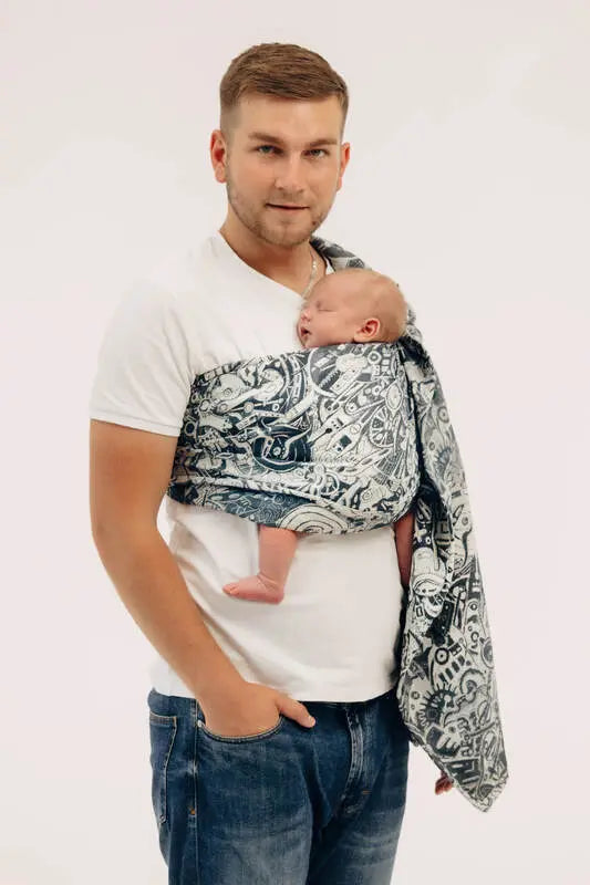 Ring Sling, Jacquard Weave (100% cotton), with gathered shoulder - CLOCKWORK - FIX IT - standard 1.8m - Woven Baby    ring_slings    #