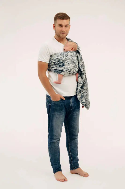 Ring Sling, Jacquard Weave (100% cotton), with gathered shoulder - CLOCKWORK - FIX IT - standard 1.8m - Woven Baby Title - Default Title   ring_slings    #