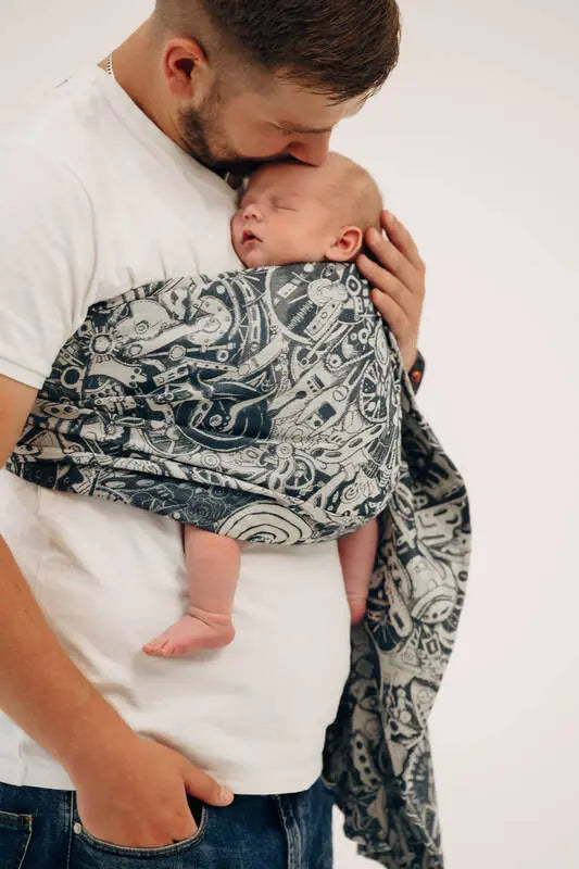 Ring Sling, Jacquard Weave (100% cotton), with gathered shoulder - CLOCKWORK - FIX IT - standard 1.8m - Woven Baby Title - Default Title   ring_slings    #