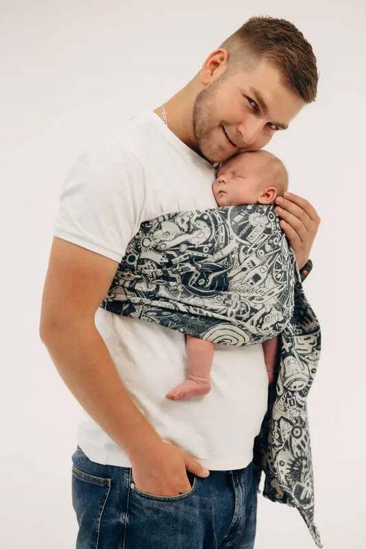 Ring Sling, Jacquard Weave (100% cotton), with gathered shoulder - CLOCKWORK - FIX IT - standard 1.8m - Woven Baby Title - Default Title   ring_slings    #