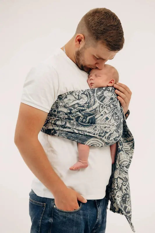 Ring Sling, Jacquard Weave (100% cotton), with gathered shoulder - CLOCKWORK - FIX IT - standard 1.8m - Woven Baby    ring_slings    #
