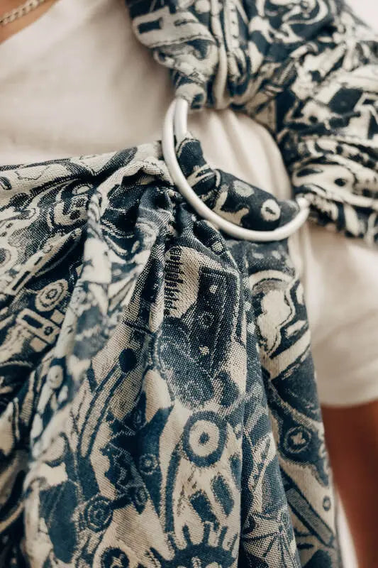 Ring Sling, Jacquard Weave (100% cotton), with gathered shoulder - CLOCKWORK - FIX IT - standard 1.8m - Woven Baby    ring_slings    #