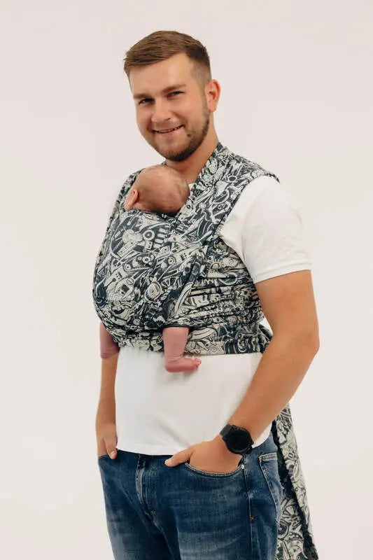 Baby Wrap, Jacquard Weave (100% cotton) - CLOCKWORK - FIX IT - Woven Baby Size - L-Size - M-Size - S-Size - XL-Size - XS   long_woven_wraps    #
