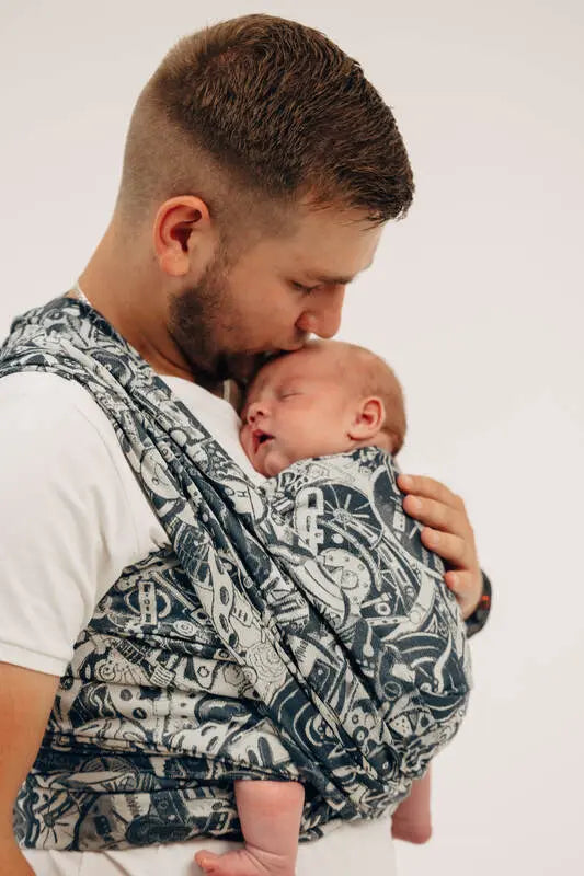 Baby Wrap, Jacquard Weave (100% cotton) - CLOCKWORK - FIX IT - Woven Baby Size - L-Size - M-Size - S-Size - XL-Size - XS   long_woven_wraps    #