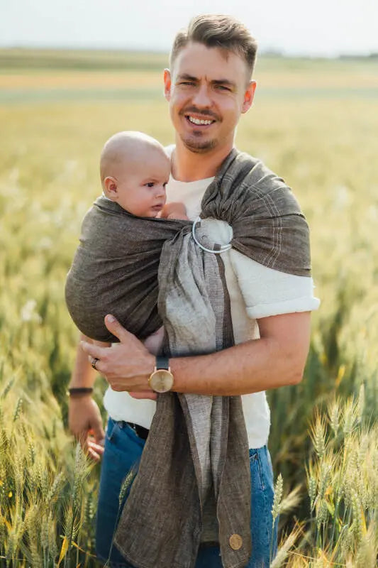 Ring Sling, Chevron Weave, with gathered shoulder (100% linen) - ARROW - WOOD - standard 1.8m - Woven Baby    ring_slings    #