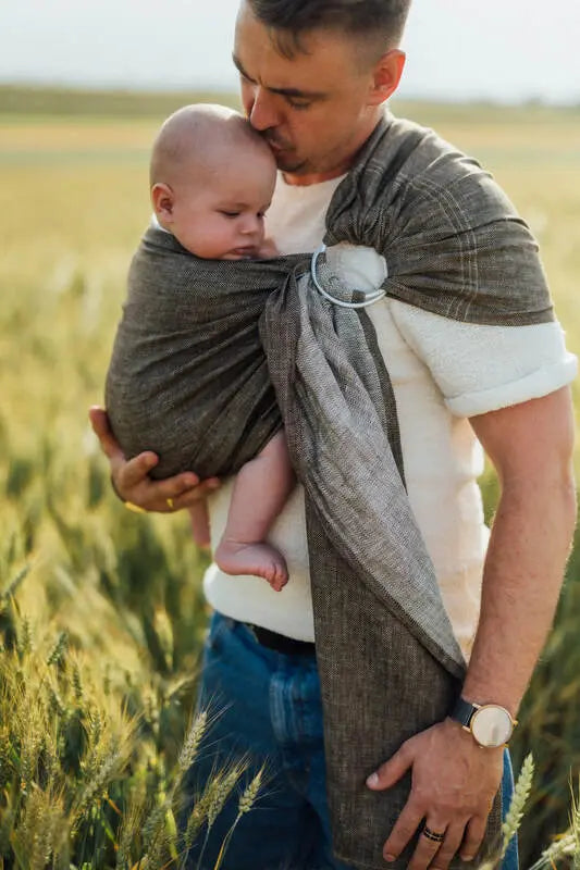 Ring Sling, Chevron Weave, with gathered shoulder (100% linen) - ARROW - WOOD - standard 1.8m - Woven Baby Title - Default Title   ring_slings    #