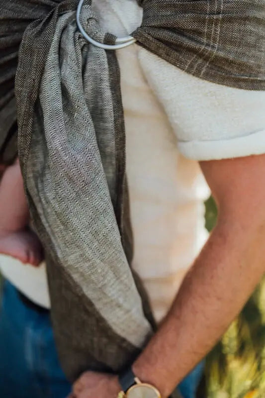 Ring Sling, Chevron Weave, with gathered shoulder (100% linen) - ARROW - WOOD - standard 1.8m - Woven Baby Title - Default Title   ring_slings    #
