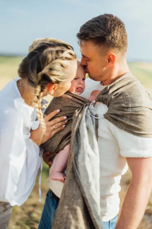 Ring Sling, Chevron Weave, with gathered shoulder (100% linen) - ARROW - WOOD - standard 1.8m - Woven Baby    ring_slings    #