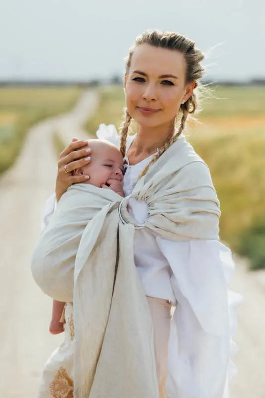 Ring Sling, Chevron Weave, with gathered shoulder (100% linen) - ARROW - WHISPER - standard 1.8m - Woven Baby    ring_slings    #