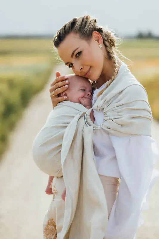 Ring Sling, Chevron Weave, with gathered shoulder (100% linen) - ARROW - WHISPER - standard 1.8m - Woven Baby    ring_slings    #