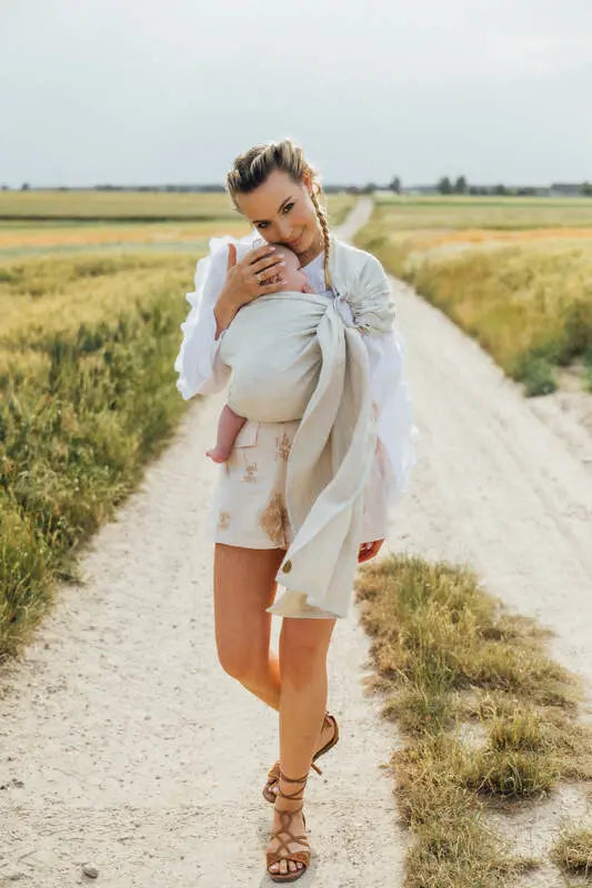 Ring Sling, Chevron Weave, with gathered shoulder (100% linen) - ARROW - WHISPER - standard 1.8m - Woven Baby    ring_slings    #