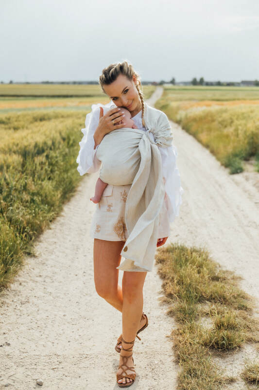 Ring Sling, Chevron Weave, with gathered shoulder (100% linen) - ARROW - WHISPER - standard 1.8m