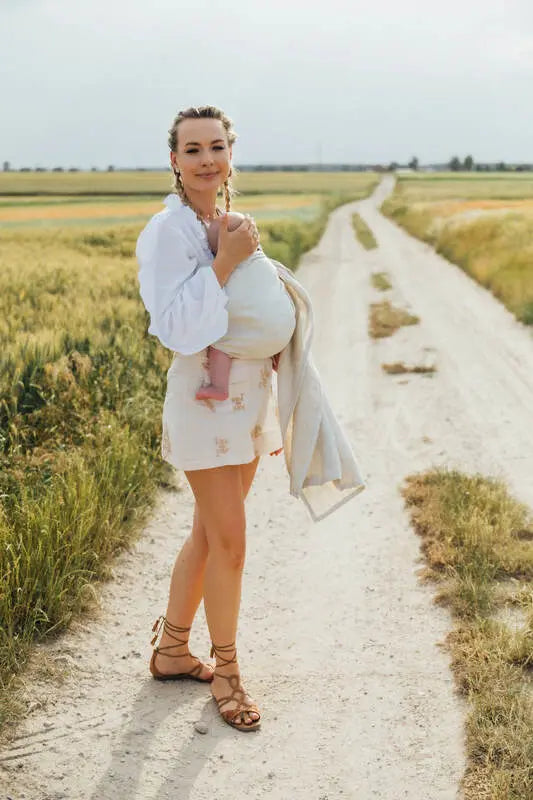 Ring Sling, Chevron Weave, with gathered shoulder (100% linen) - ARROW - WHISPER - standard 1.8m - Woven Baby    ring_slings    #