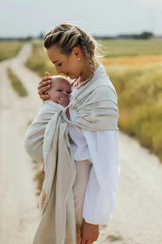 Ring Sling, Chevron Weave, with gathered shoulder (100% linen) - ARROW - WHISPER - standard 1.8m - Woven Baby    ring_slings    #
