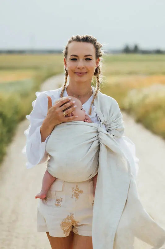Ring Sling, Chevron Weave, with gathered shoulder (100% linen) - ARROW - WHISPER - standard 1.8m - Woven Baby    ring_slings    #