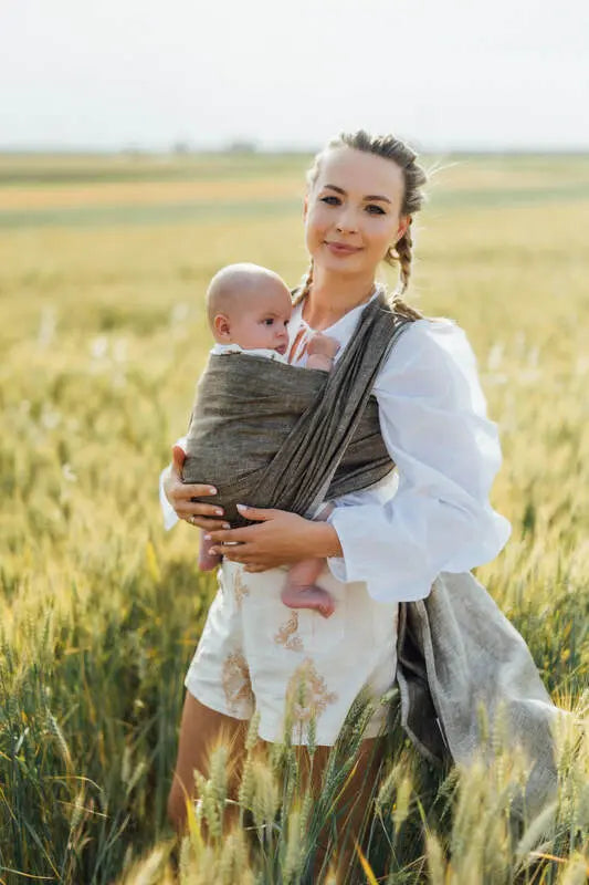 Baby Wrap, chevron weave (100% linen) - ARROW - WOOD (grade B) - Woven Baby S - 5   long_woven_wraps    #