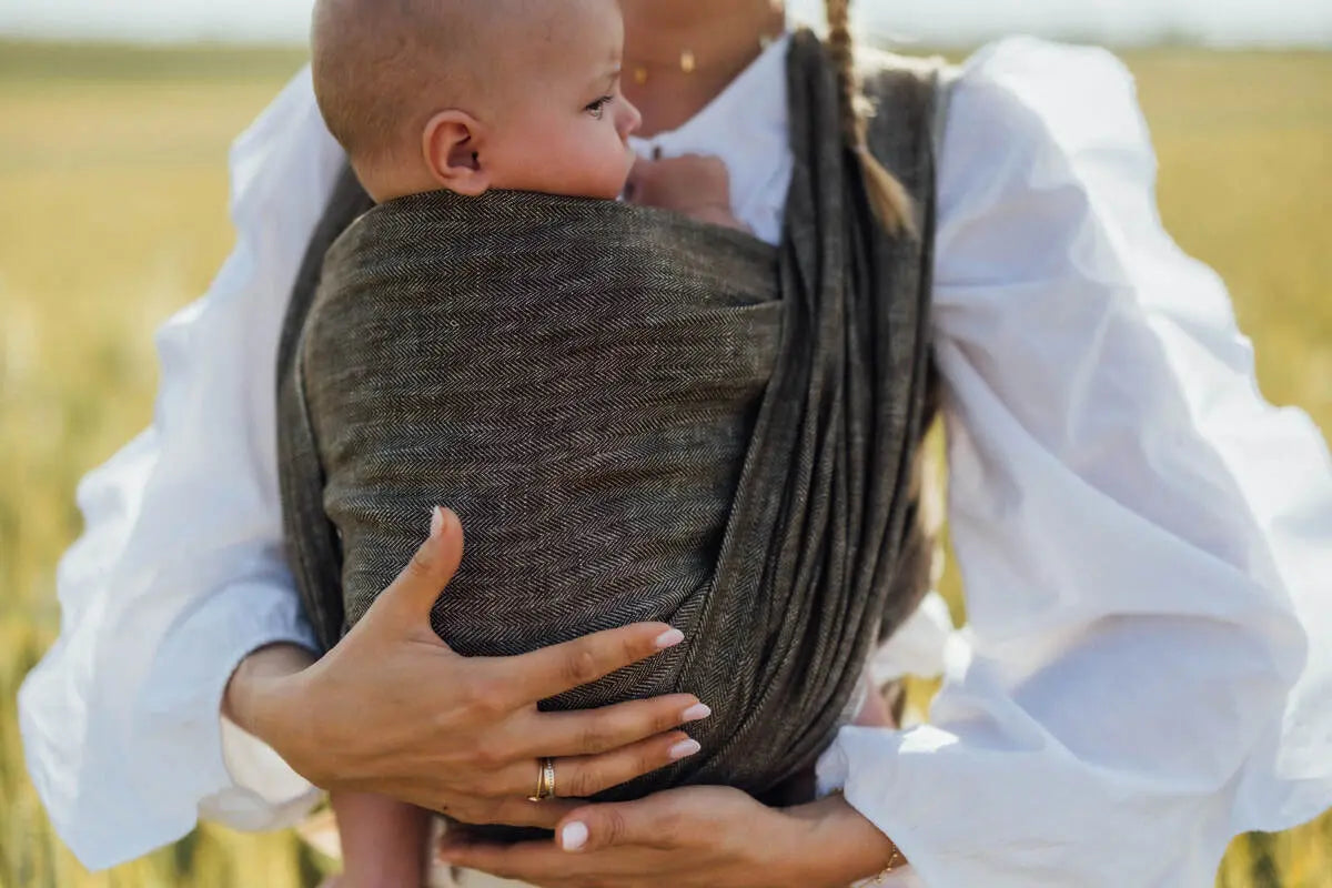 Baby Wrap, chevron weave (100% linen) - ARROW - WOOD - Woven Baby Size - L-Size - M-Size - S-Size - XL-Size - XS   long_woven_wraps    #