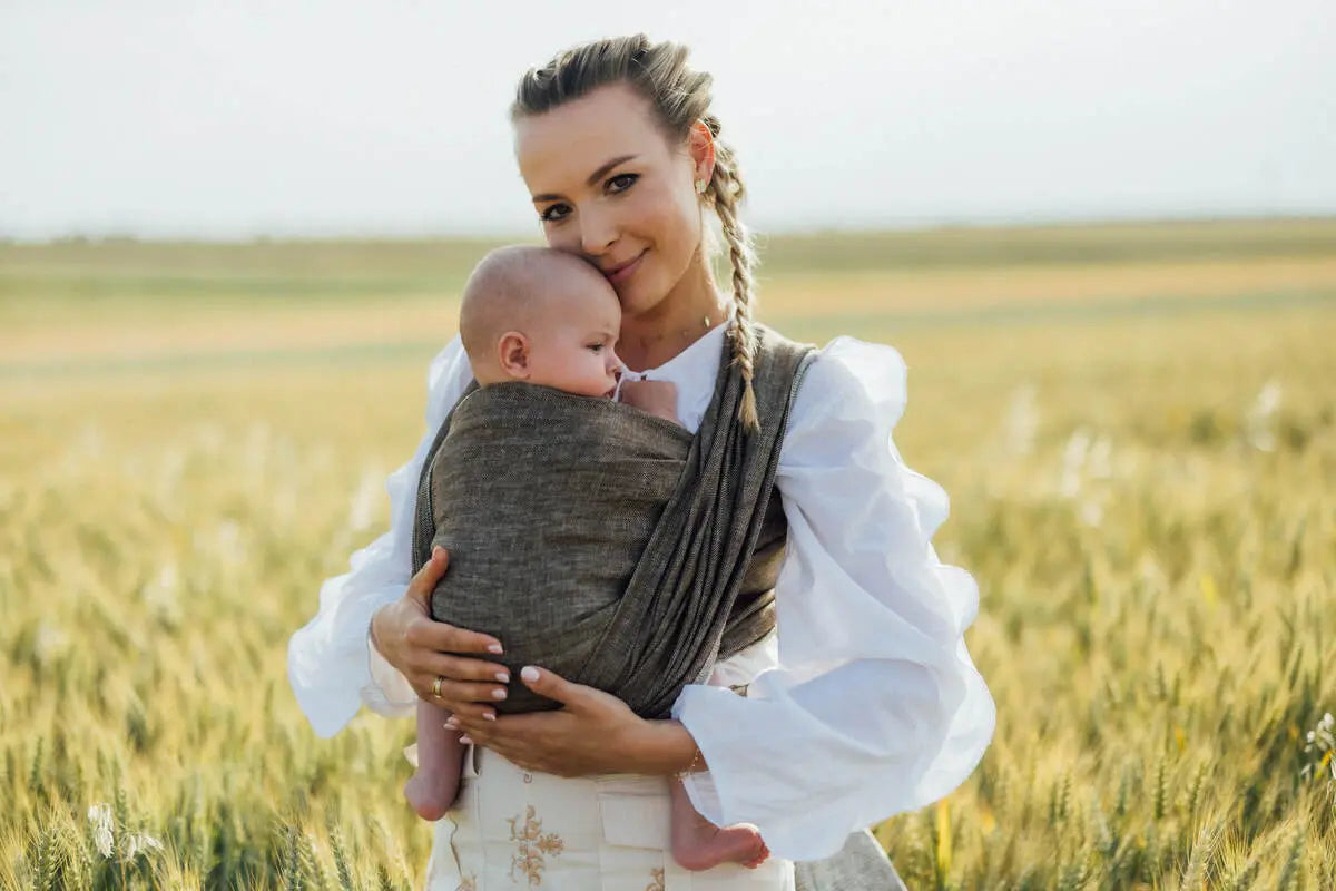 Baby Wrap, chevron weave (100% linen) - ARROW - WOOD (grade B) - Woven Baby Size - S-Size - M   long_woven_wraps    #