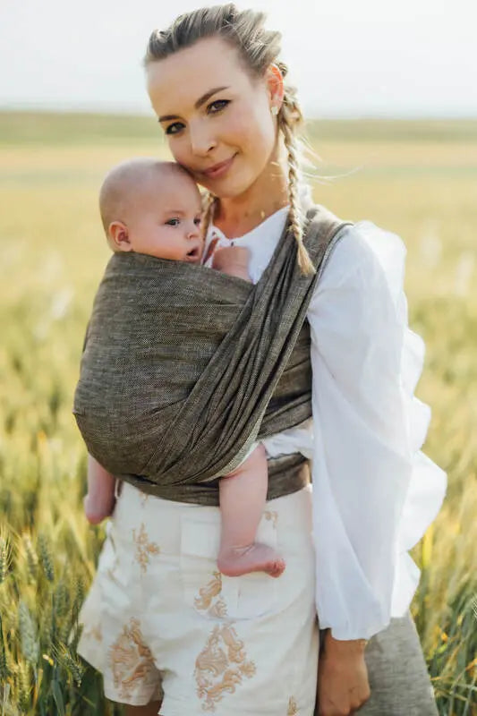 Baby Wrap, chevron weave (100% linen) - ARROW - WOOD - Woven Baby Size - L-Size - M-Size - S-Size - XL-Size - XS   long_woven_wraps    #