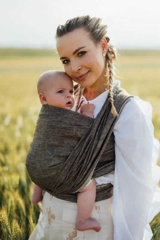 Baby Wrap, chevron weave (100% linen) - ARROW - WOOD - Woven Baby Size - L-Size - M-Size - S-Size - XL-Size - XS   long_woven_wraps    #