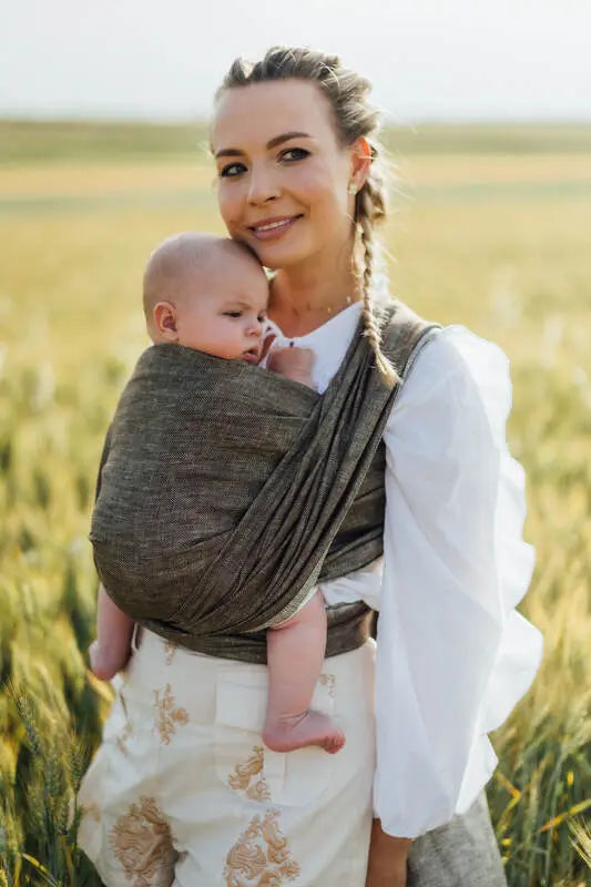 Baby Wrap, chevron weave (100% linen) - ARROW - WOOD - Woven Baby XS - 4   long_woven_wraps    #
