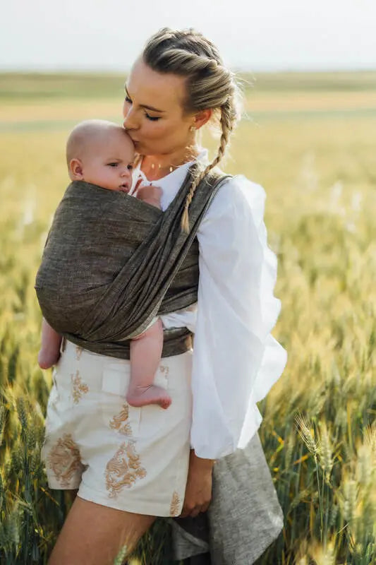 Baby Wrap, chevron weave (100% linen) - ARROW - WOOD (grade B) - Woven Baby Size - S-Size - M   long_woven_wraps    #