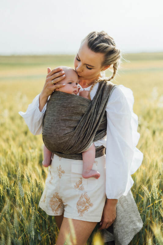 Baby Wrap, chevron weave (100% linen) - ARROW - WOOD (grade B)