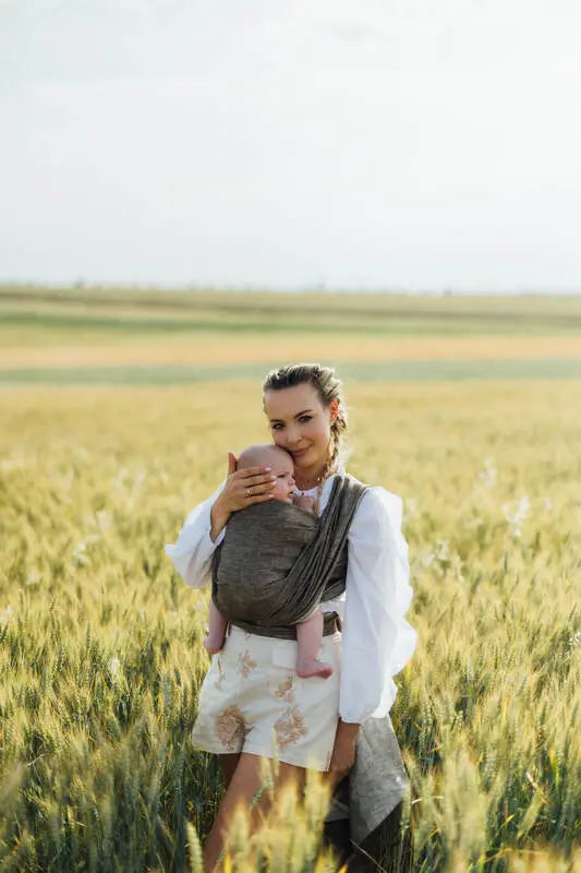 Baby Wrap, chevron weave (100% linen) - ARROW - WOOD - Woven Baby XS - 4   long_woven_wraps    #