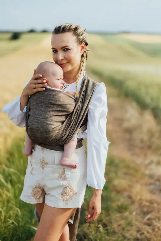 Baby Wrap, chevron weave (100% linen) - ARROW - WOOD (grade B) - Woven Baby S - 5   long_woven_wraps    #