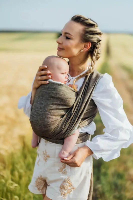 Baby Wrap, chevron weave (100% linen) - ARROW - WOOD (grade B) - Woven Baby Size - S-Size - M   long_woven_wraps    #