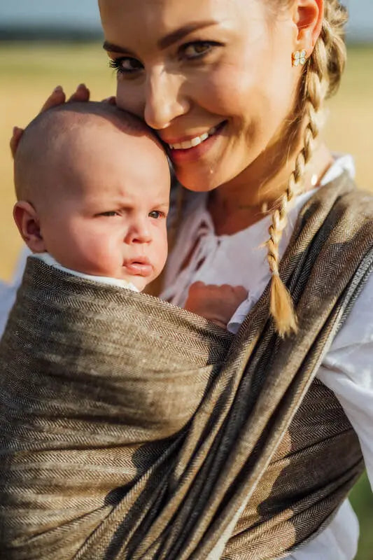 Baby Wrap, chevron weave (100% linen) - ARROW - WOOD (grade B) - Woven Baby S - 5   long_woven_wraps    #