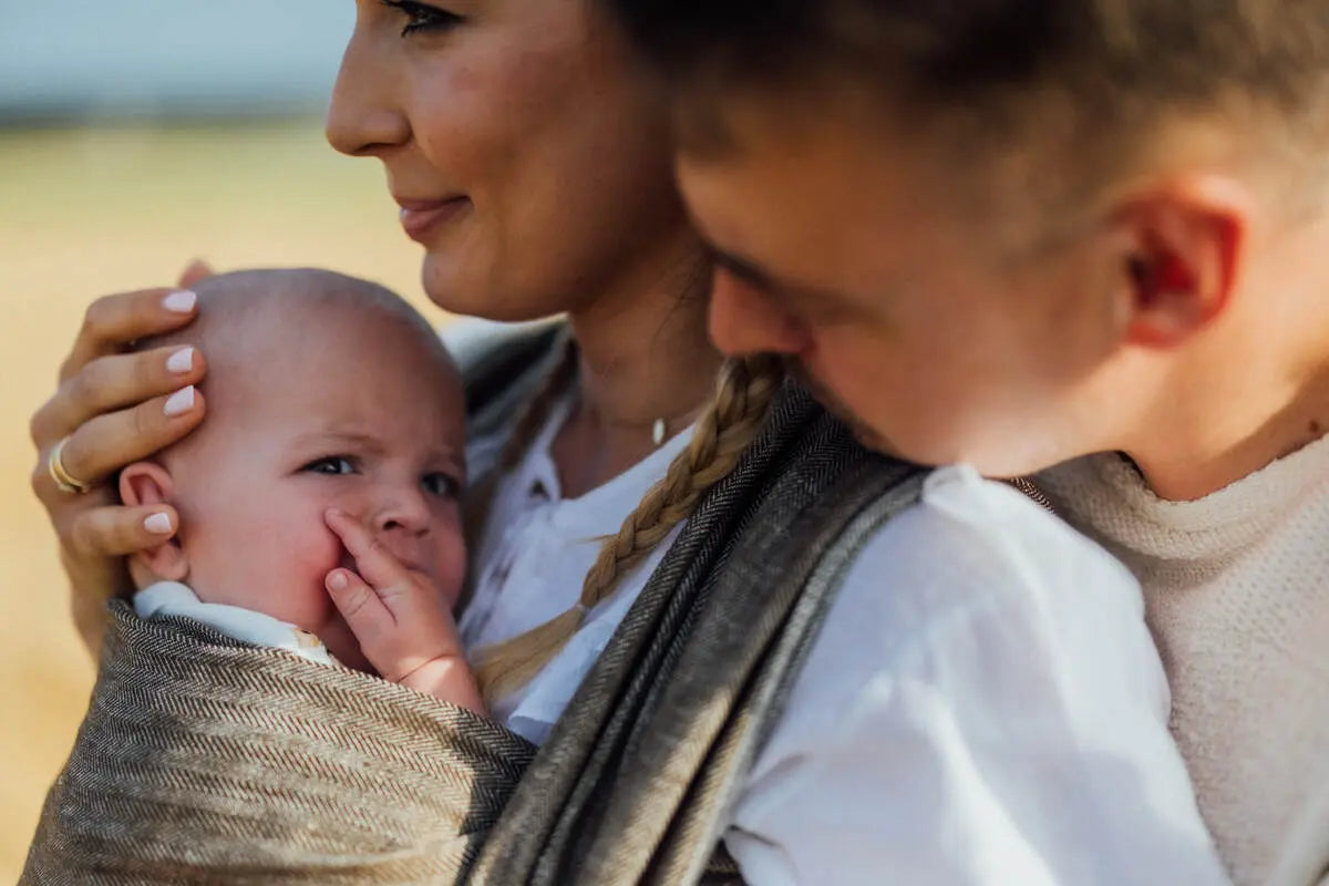 Baby Wrap, chevron weave (100% linen) - ARROW - WOOD - Woven Baby XS - 4   long_woven_wraps    #