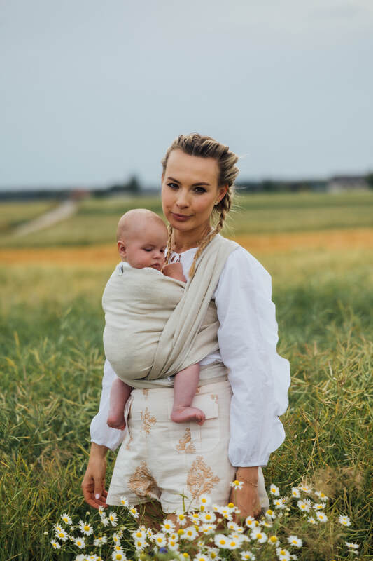 Baby Wrap, chevron weave (100% linen) - ARROW - WHISPER (grade B) - Woven Baby M - 6   long_woven_wraps    #
