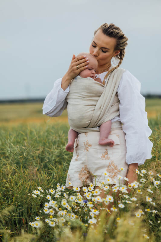 Baby Wrap, chevron weave (100% linen) - ARROW - WHISPER (grade B) - Woven Baby M - 6   long_woven_wraps    #