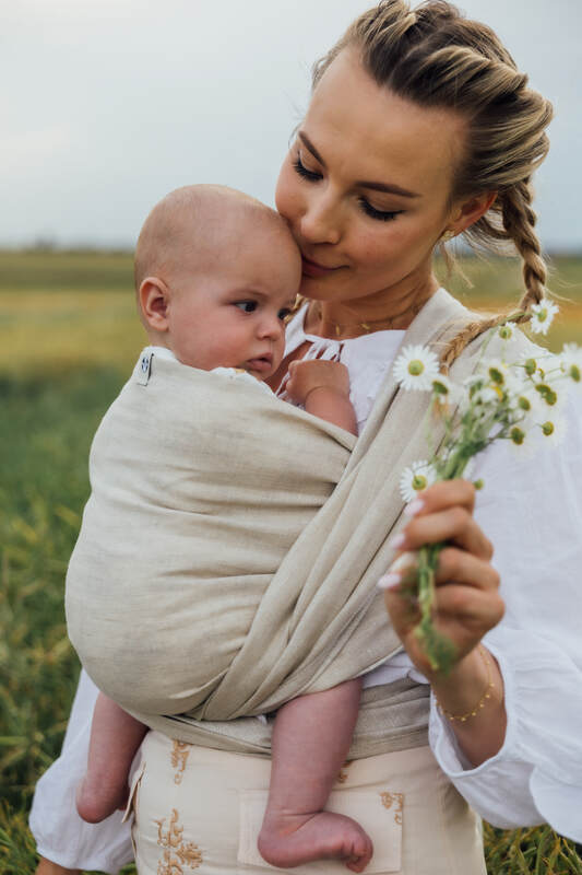 Baby Wrap, chevron weave (100% linen) - ARROW - WHISPER (grade B) - Woven Baby M - 6   long_woven_wraps    #