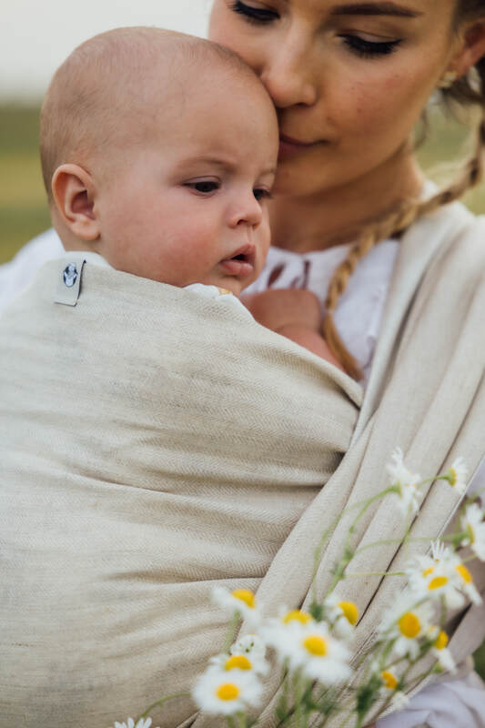 Baby Wrap, chevron weave (100% linen) - ARROW - WHISPER (grade B) - Woven Baby M - 6   long_woven_wraps    #