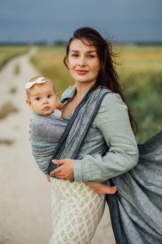 Baby Wrap, chevron weave (100% linen) - ARROW - WAVE (grade B) - Woven Baby Size - L   long_woven_wraps    #