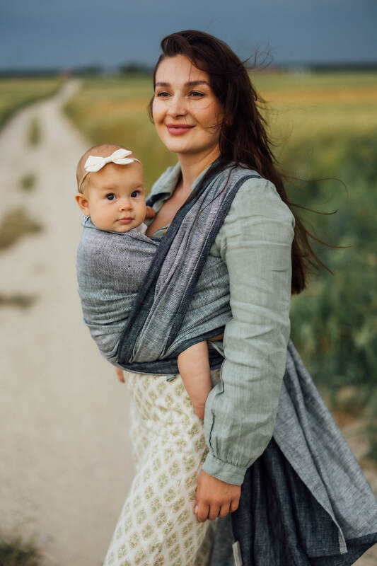Baby Wrap, chevron weave (100% linen) - ARROW - WAVE (grade B) - Woven Baby Size - L   long_woven_wraps    #