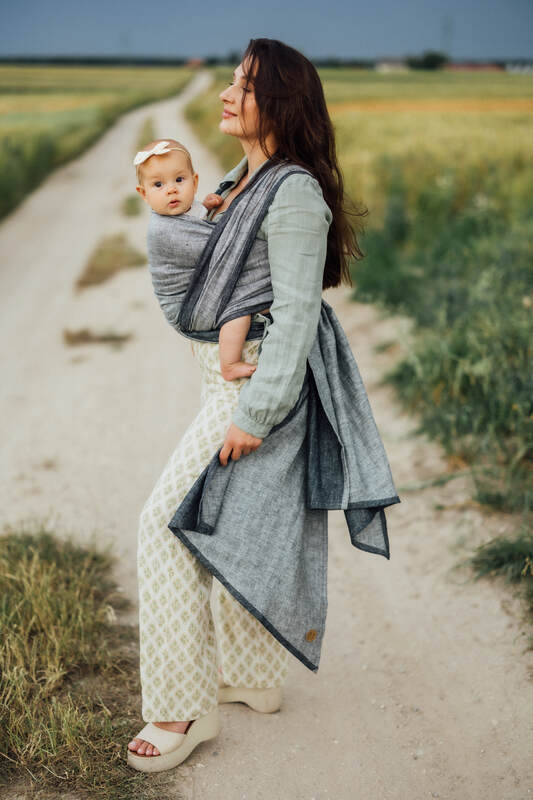 Baby Wrap, chevron weave (100% linen) - ARROW - WAVE (grade B) - Woven Baby Size - L   long_woven_wraps    #