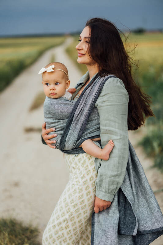 Baby Wrap, chevron weave (100% linen) - ARROW - WAVE (grade B) - Woven Baby Size - L   long_woven_wraps    #