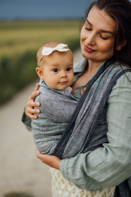 Baby Wrap, chevron weave (100% linen) - ARROW - WAVE (grade B) - Woven Baby Size - L   long_woven_wraps    #