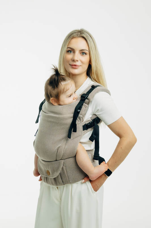 My First Baby Carrier - LennyUpGrade PRO, herringbone weave 100% cotton - LITTLE HERRINGBONE ALMOND (grade B) - Woven Baby Size - Standard   lenny_upgrade_pro    #