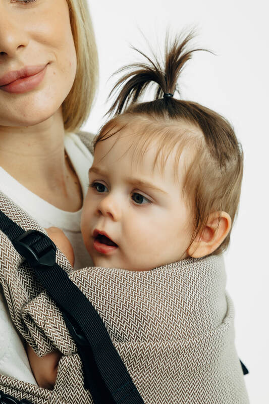 My First Baby Carrier - LennyUpGrade PRO, herringbone weave 100% cotton - LITTLE HERRINGBONE ALMOND (grade B) - Woven Baby Size - Standard   lenny_upgrade_pro    #