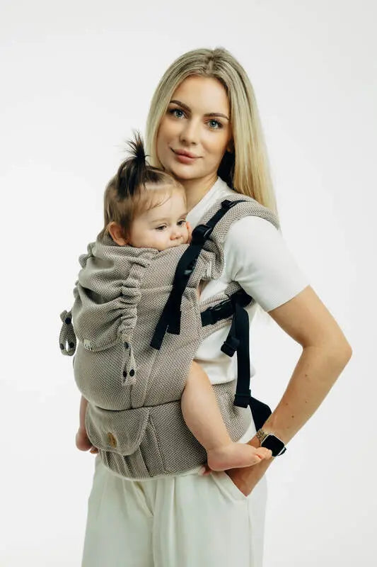 My First Baby Carrier - LennyUpGrade PRO, herringbone weave 100% cotton - LITTLE HERRINGBONE ALMOND - Woven Baby Size - Standard   lenny_upgrade_pro    #