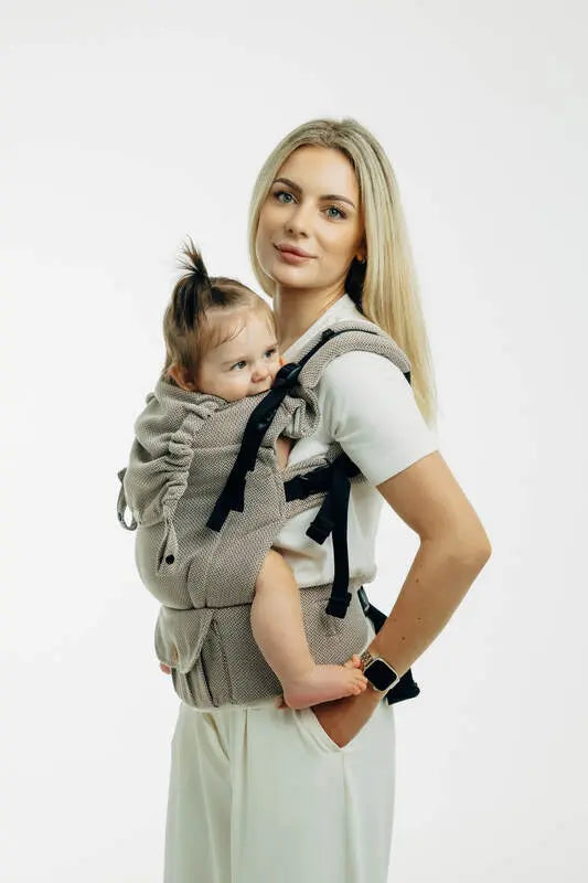 My First Baby Carrier - LennyUpGrade PRO, herringbone weave 100% cotton - LITTLE HERRINGBONE ALMOND - Woven Baby Size - Standard   lenny_upgrade_pro    #