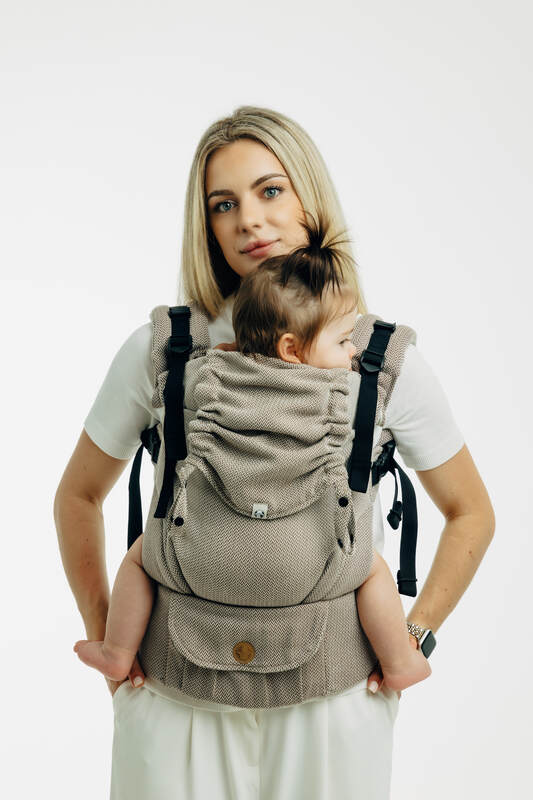 My First Baby Carrier - LennyUpGrade PRO, herringbone weave 100% cotton - LITTLE HERRINGBONE ALMOND (grade B) - Woven Baby Size - Standard   lenny_upgrade_pro    #