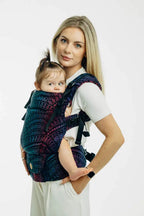 LennyUpGrade PRO Carrier, jacquard weave (60% cotton, 28% merino wool, 8% silk, 4% cashmere) - PEACOCK'S TAIL - BLACK OPAL - Woven Baby Standard   lenny_upgrade_pro    #