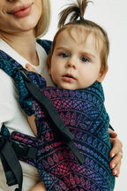 LennyUpGrade PRO Carrier, jacquard weave (60% cotton, 28% merino wool, 8% silk, 4% cashmere) - PEACOCK'S TAIL - BLACK OPAL - Woven Baby Standard   lenny_upgrade_pro    #